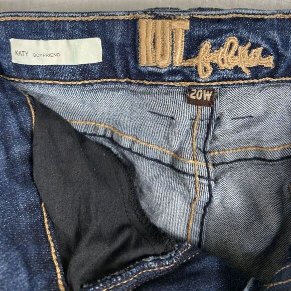 Kut Jeans Wm's Denim Jeans Sz 20W, 5 Pkt Katy, Boyfriend, Dk Blue, Distressed - Picture 5 of 9